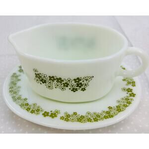 Pyrex Corning Corelle Crazy Daisy Spring Blossom, Gravy Boat & Saucer Plate VTG